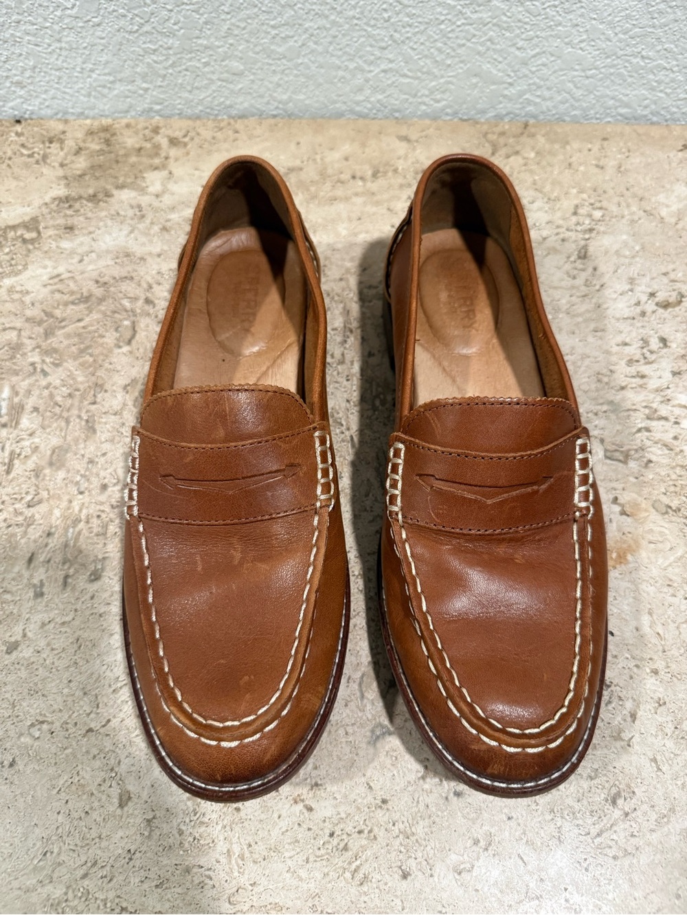SPERRY Seaport Cognac Nubuck Leather Penny Loafers